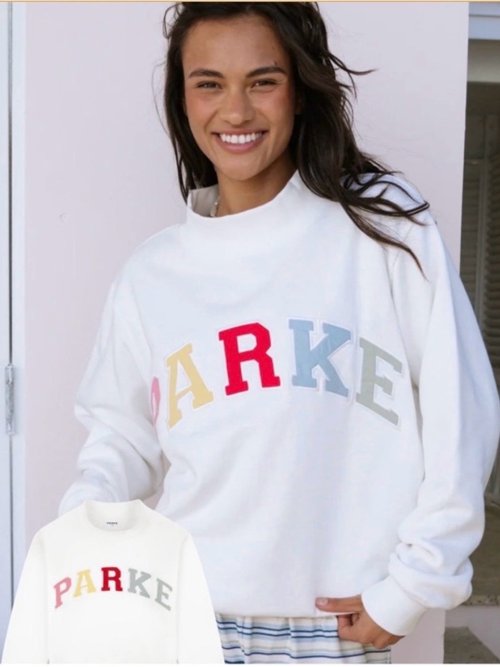 Parke Paradise White Crewneck Sweatshirt with Multicolor ARKE Lettering